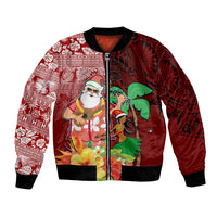 Custom Hawaii Mele Kalikimaka Bomber Jacket Santa Claus and Hula Girl Tropical Folwer with Hawaiian Pattern LT03 Unisex Red - Polynesian Pride