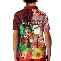 Custom Hawaii Mele Kalikimaka Kid Polo Shirt Santa Claus and Hula Girl Tropical Folwer with Hawaiian Pattern LT03 - Polynesian Pride
