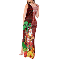 Custom Hawaii Mele Kalikimaka Tank Maxi Dress Santa Claus and Hula Girl Tropical Folwer with Hawaiian Pattern LT03 - Polynesian Pride