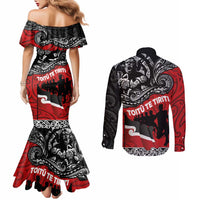 Aotearoa Toitu Te Tiriti Couples Matching Mermaid Dress and Long Sleeve Button Shirt Honoring Te Tiriti o Waitangi Maori Haka