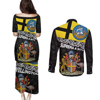 New Zealand Wellington Couples Matching Puletasi and Long Sleeve Button Shirt The Capital's Emblems Flag and Koru Art