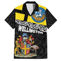 New Zealand Wellington Family Matching Puletasi and Hawaiian Shirt The Capital's Emblems Flag and Koru Art LT03 Dad's Shirt - Short Sleeve Black - Polynesian Pride