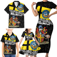 New Zealand Wellington Family Matching Short Sleeve Bodycon Dress and Hawaiian Shirt The Capital's Emblems Flag and Koru Art LT03 - Polynesian Pride