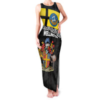New Zealand Wellington Family Matching Tank Maxi Dress and Hawaiian Shirt The Capital's Emblems Flag and Koru Art LT03 Mom's Dress Black - Polynesian Pride
