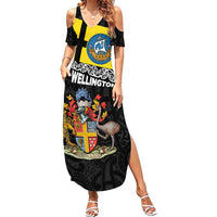 New Zealand Wellington Summer Maxi Dress The Capital's Emblems Flag and Koru Art LT03 Women Black - Polynesian Pride