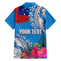 Personalised Samoa Coat Of Arms Family Matching Off Shoulder Long Sleeve Dress and Hawaiian Shirt Tropical Flower Blue Polynesian Pattern LT03 - Polynesian Pride