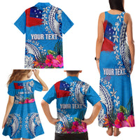 Personalised Samoa Coat Of Arms Family Matching Tank Maxi Dress and Hawaiian Shirt Tropical Flower Blue Polynesian Pattern LT03 - Polynesian Pride