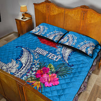 Personalised Samoa Coat Of Arms Quilt Bed Set Tropical Flower Blue Polynesian Pattern LT03 - Polynesian Pride