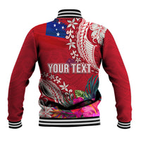 Personalised Samoa Coat Of Arms Baseball Jacket Tropical Flower Red Polynesian Pattern LT03 - Polynesian Pride