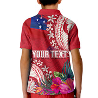 Personalised Samoa Coat Of Arms Kid Polo Shirt Tropical Flower Red Polynesian Pattern LT03 - Polynesian Pride
