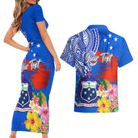Personalised Samoa Coat Of Arms Couples Matching Short Sleeve Bodycon Dress and Hawaiian Shirt Hibiscus Polynesian Tattoo Pattern LT03 - Polynesian Pride