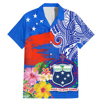 Personalised Samoa Coat Of Arms Family Matching Mermaid Dress and Hawaiian Shirt Hibiscus Polynesian Tattoo Pattern LT03 Dad's Shirt - Short Sleeve Blue - Polynesian Pride