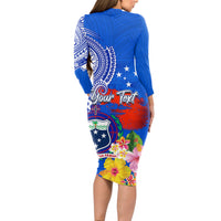 Personalised Samoa Coat Of Arms Long Sleeve Bodycon Dress Hibiscus Polynesian Tattoo Pattern LT03 - Polynesian Pride