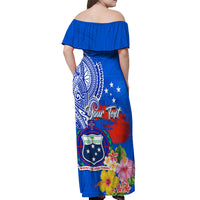 Personalised Samoa Coat Of Arms Off Shoulder Maxi Dress Hibiscus Polynesian Tattoo Pattern LT03 - Polynesian Pride