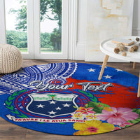 Personalised Samoa Coat Of Arms Round Carpet Hibiscus Polynesian Tattoo Pattern LT03 - Polynesian Pride