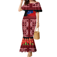 Samoa Flag Day Family Matching Mermaid Dress and Hawaiian Shirt Siapo Pattern and Ula Fala LT03 Mom's Dress Red - Polynesian Pride