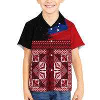 Samoa Flag Day Family Matching Off Shoulder Maxi Dress and Hawaiian Shirt Siapo Pattern and Ula Fala LT03 Son's Shirt Red - Polynesian Pride