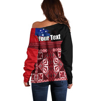 Samoa Flag Day Off Shoulder Sweater Siapo Pattern and Ula Fala LT03 - Polynesian Pride