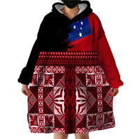 Samoa Flag Day Wearable Blanket Hoodie Siapo Pattern and Ula Fala LT03 - Polynesian Pride