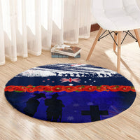 New Zealand and Australia ANZAC Day Round Carpet Lest We Forget Red Poppy Flowers and Soldier LT03 - Polynesian Pride