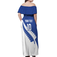 Custom New Zealand Cricket Off Shoulder Maxi Dress Kiwi Birds Haka Dance Blue Fern Sporty Style