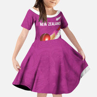 Custom New Zealand Cricket Family Matching Puletasi and Hawaiian Shirt Kiwi Birds Haka Dance Pink Fern Sporty Style