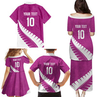 Custom New Zealand Cricket Family Matching Puletasi and Hawaiian Shirt Kiwi Birds Haka Dance Pink Fern Sporty Style