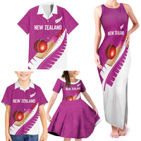 Custom New Zealand Cricket Family Matching Tank Maxi Dress and Hawaiian Shirt Kiwi Birds Haka Dance Pink Fern Sporty Style