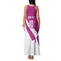 Custom New Zealand Cricket Family Matching Tank Maxi Dress and Hawaiian Shirt Kiwi Birds Haka Dance Pink Fern Sporty Style