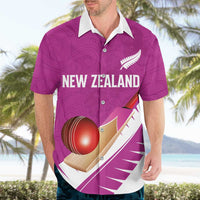 Custom New Zealand Cricket Hawaiian Shirt Kiwi Birds Haka Dance Pink Fern Sporty Style
