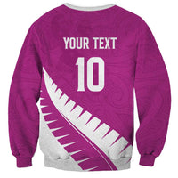 Custom New Zealand Cricket Sweatshirt Kiwi Birds Haka Dance Pink Fern Sporty Style