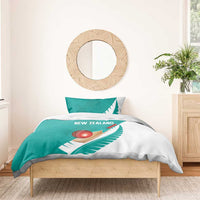 New Zealand Cricket Bedding Set Kiwi Birds Haka Dance Turquoise Fern Sporty Style