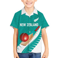 Custom New Zealand Cricket Family Matching Off Shoulder Maxi Dress and Hawaiian Shirt Kiwi Birds Haka Dance Turquoise Fern Sporty Style