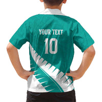 Custom New Zealand Cricket Hawaiian Shirt Kiwi Birds Haka Dance Turquoise Fern Sporty Style