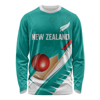 Custom New Zealand Cricket Long Sleeve Shirt Kiwi Birds Haka Dance Turquoise Fern Sporty Style