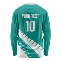 Custom New Zealand Cricket Long Sleeve Shirt Kiwi Birds Haka Dance Turquoise Fern Sporty Style