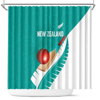 New Zealand Cricket Shower Curtain Kiwi Birds Haka Dance Turquoise Fern Sporty Style