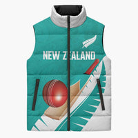 Custom New Zealand Cricket Sleeveless Puffer Jacket Kiwi Birds Haka Dance Turquoise Fern Sporty Style