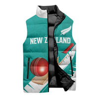 Custom New Zealand Cricket Sleeveless Puffer Jacket Kiwi Birds Haka Dance Turquoise Fern Sporty Style