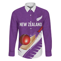 Custom New Zealand Cricket Family Matching Mermaid Dress and Hawaiian Shirt Kiwi Birds Haka Dance Purple Fern Sporty Style LT03 Dad's Shirt - Long Sleeve Purple - Polynesian Pride