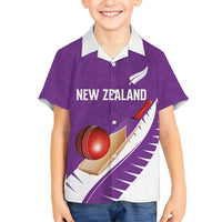 Custom New Zealand Cricket Family Matching Puletasi and Hawaiian Shirt Kiwi Birds Haka Dance Purple Fern Sporty Style LT03 Son's Shirt Purple - Polynesian Pride