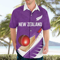Custom New Zealand Cricket Hawaiian Shirt Kiwi Birds Haka Dance Purple Fern Sporty Style