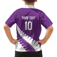 Custom New Zealand Cricket Hawaiian Shirt Kiwi Birds Haka Dance Purple Fern Sporty Style