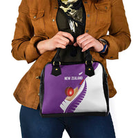 New Zealand Cricket Shoulder Handbag Kiwi Birds Haka Dance Purple Fern Sporty Style