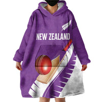 Custom New Zealand Cricket Wearable Blanket Hoodie Kiwi Birds Haka Dance Purple Fern Sporty Style