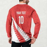 Custom New Zealand Cricket Button Sweatshirt Kiwi Birds Haka Dance Red Fern Sporty Style