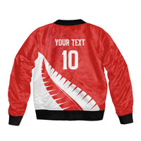 Custom New Zealand Cricket Sleeve Zip Bomber Jacket Kiwi Birds Haka Dance Red Fern Sporty Style LT03 - Polynesian Pride