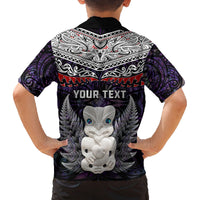 New Zealand Hei Tiki Family Matching Off Shoulder Long Sleeve Dress and Hawaiian Shirt Maori Purple Papua Shell Pattern LT03 - Polynesian Pride