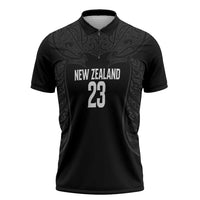 New Zealand Basketball Ta Moko Tribal Custom Zipper Polo Shirt LT03 Black - Polynesian Pride