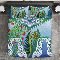 Aotearoa New Zealand Natural Plants Bedding Set Pohutukawa with Silver Ferns Koru Frond Maori Tattoos LT03 Multicolor - Polynesian Pride